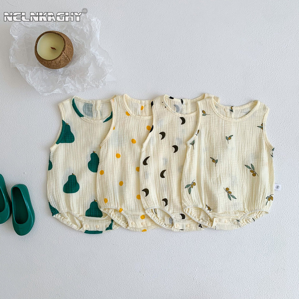 2025 New In Summer Infant Newborn Baby Girls Boys Wrinkle Cloth Cotton Outfits Kids Casual Jumpsuits Toddler Bodysuits