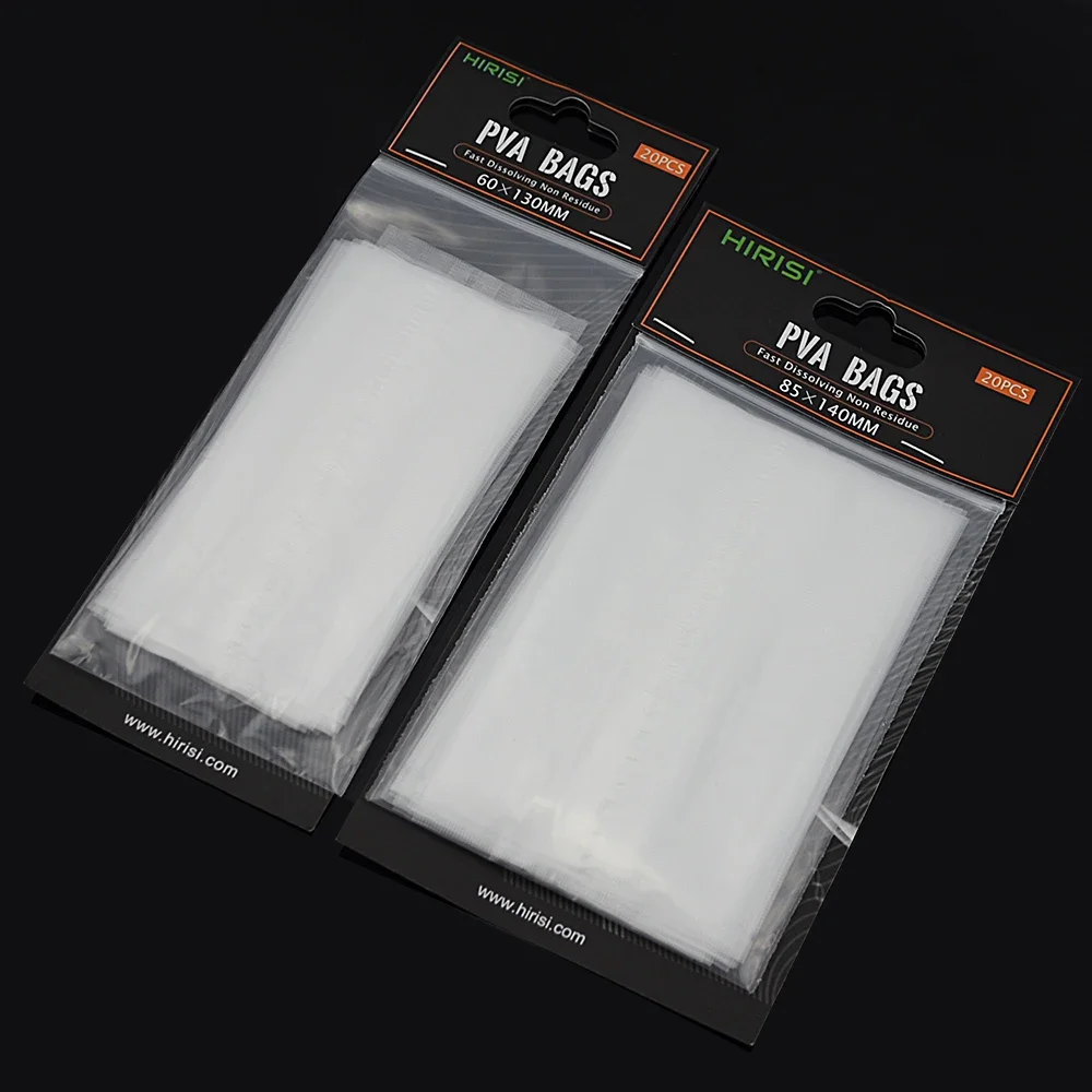 Sachets PVA pour pêche à la carpe Hirisi - Lot de 20 sacs solubles tailles 60x130 85x140 70x200mm