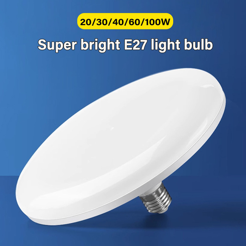  220V E27 Super Bright LED Bulb 20W 30W 40W 60W 100W UFO Leds Lights Indoor Cold White Lighting Table Lamps Garage Light 
