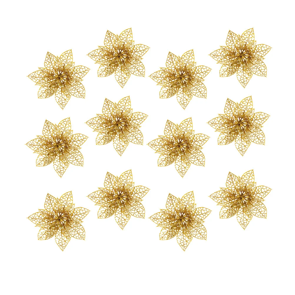 

Christmas Flower Ornaments Hollow out Glitter Artificial Xmas Flower Adornment Christmas Party Decoration (Light Green)