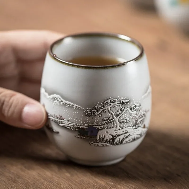 China Ceramic Tea Cup With Handle White Porcelain Kung Fu Cups Pottery Drinkware Wine Coffee Mug 1Pc coffee cup,tea cup,coffee mug