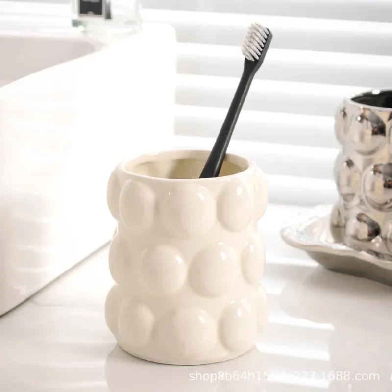 Luxury Cartridge Ceramic Mug Set Lovers Double Toothbrush Gift Cup Home Toothbrush Electroplated Accessories Toilet Cup Bathroom