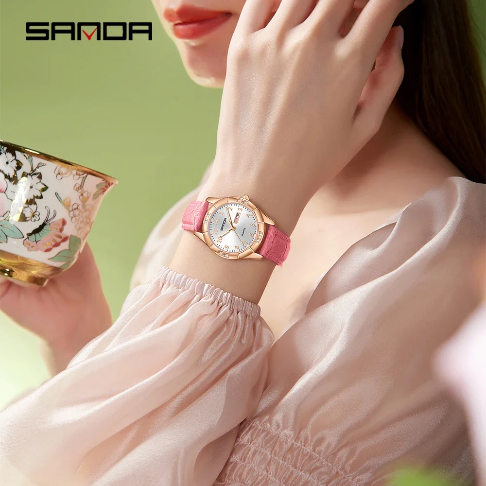 Elegant Korean Vintage Leather Quartz Watch for Women - Waterproof with Luminous Diamond Accent