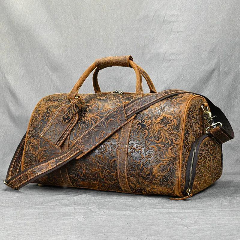 Vintage Large Capacity Women Luggage Duffel Bags Male Weekend Handbag Embossed Design Genuine Leather Mens Travel Bag 78 Sd74a1a5340f44a1a91fbdf21fc5db8ccg