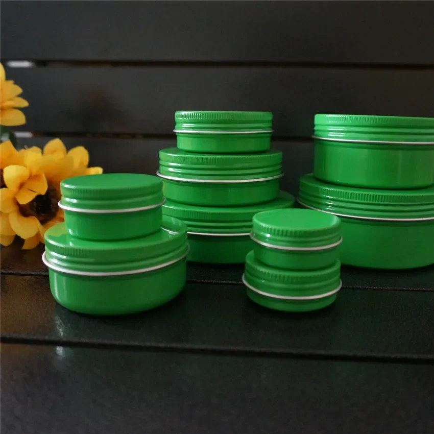 10/15/20/30/50/60/80/100/150g green empty round aluminum box metal tin cans cosmetic cream DIY refillable jar tea Aluminum Pot - Image 2