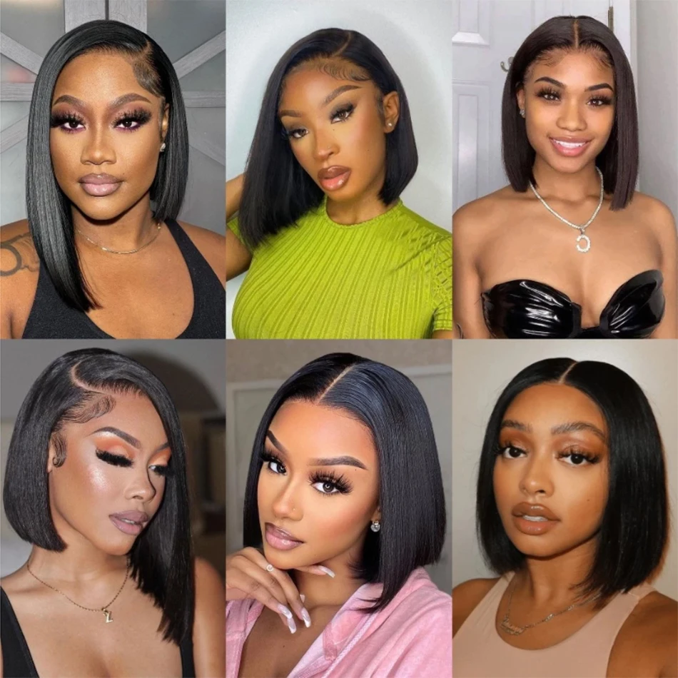 Wear And Go Glueless Short Bob Wigs Brazilian Straight HD Transparent Lace Front Human Hair Wigs Perruque Cheveux Humain 180%