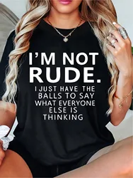 Elegant Women's Casual Soft Round Neck T - shirt with I'm Not Rude Print - XXXL (DM4322 - black)