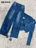 CM.YAYA Washed Denim Women's Set Full Sleeve Button Fly Jacket and Pockets Cargo Jeans Pants Suit 2024 Two 2 Piece Set Outfit 6