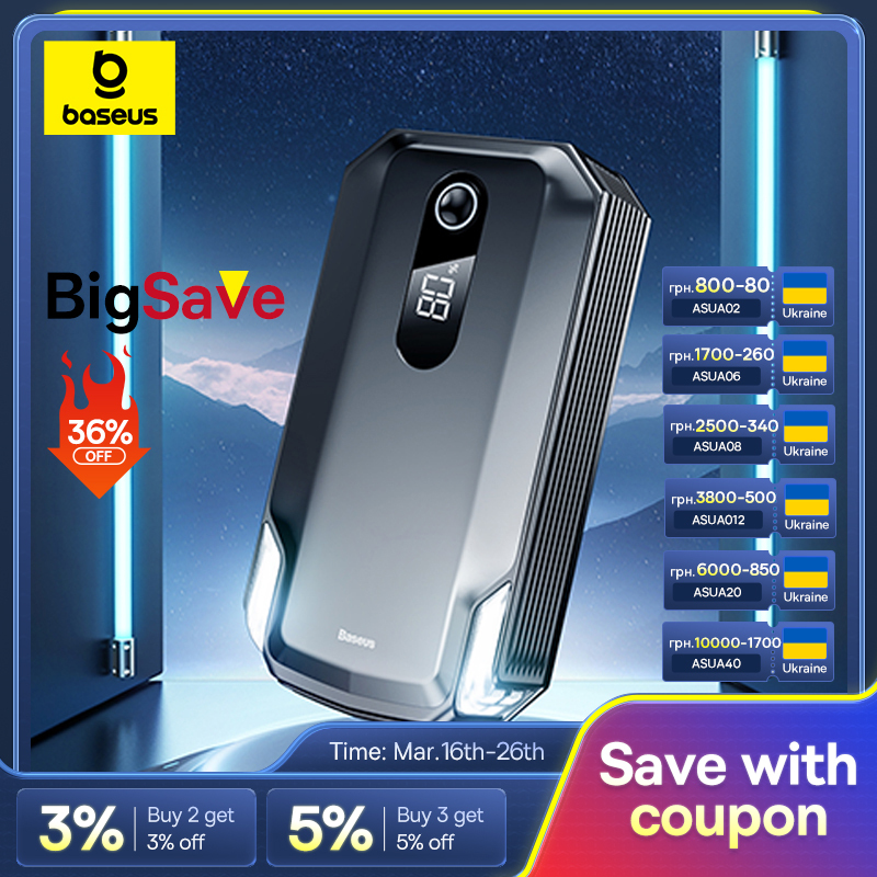 Baseus 2000A Car Jump Starter 20000mAh Power Bank Car Booster for Auto Battery Charger Petrol Diesel 12v Car Starter Device