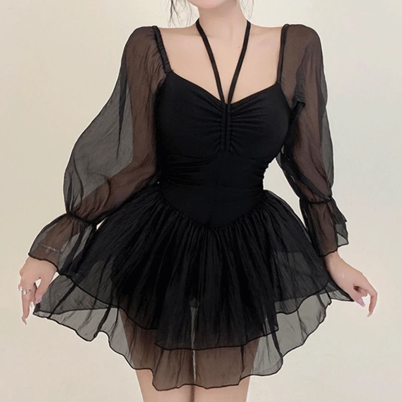 

Summer Women's Clothing Conjoined Body Swimwears Solid Color Long Sleeve Pure Desire System With Chest Pad Bare Back Cover-Ups