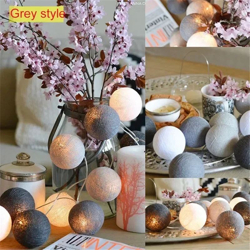 Cotton Garland Balls Lights String Christmas Easter Outdoor Hanging Party Baby Kids Room Bed Fairy Lights Decorations