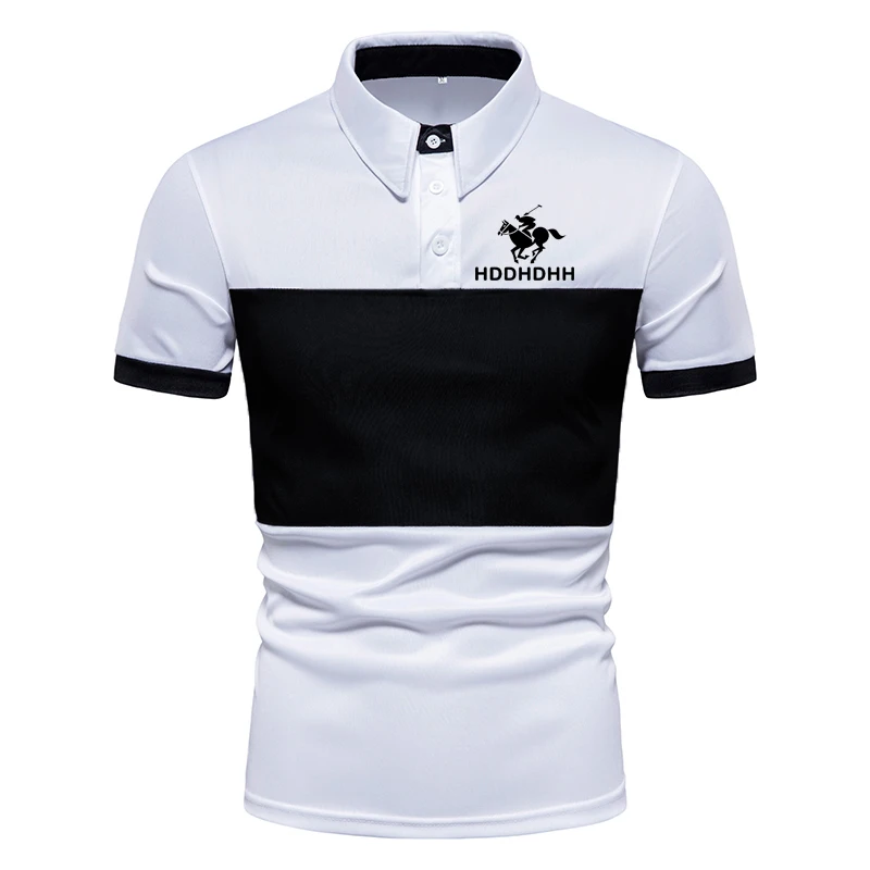 

HDDHDHH Brand Printing Polo Shirt Color Block Casual Short Sleeve T-Shirt Men's Top