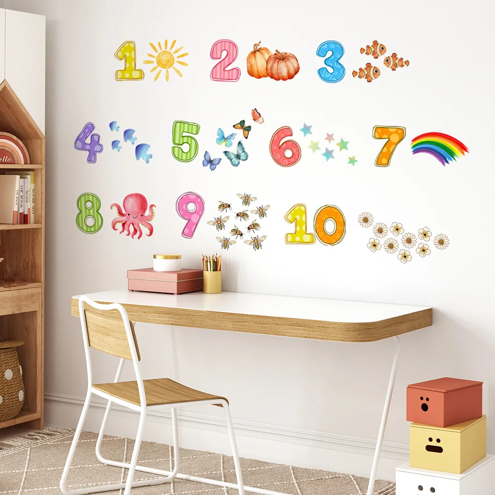 Cartoon Digital Animals Wall Sticker Baby Kids Puzzle Room Decor Wallpaper Bedroom Home Decoration Nursery Self-adhesive Decals wall stickers,vinyl decal stickers,children room decoration