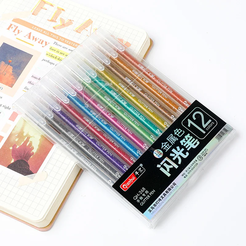 12 Colors Glitter Gel Pens 1.0MM color Gel Pen for School Office Coloring Book Journals Drawing Doodling Art Markers Promotion