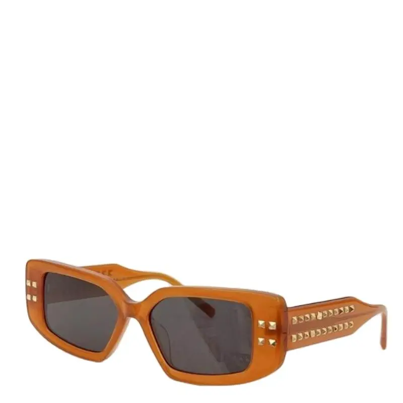 

Acetate texture rectangular sunglasses orange Wide leg riveted brand glasses for women Luxury sunshade mirror