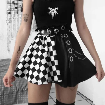 Y2k Skirt Harajuku Dark Girl Contrast Plaid Stitching Sexy High Waist Over In Summer Sexy Gothic Skirt 1