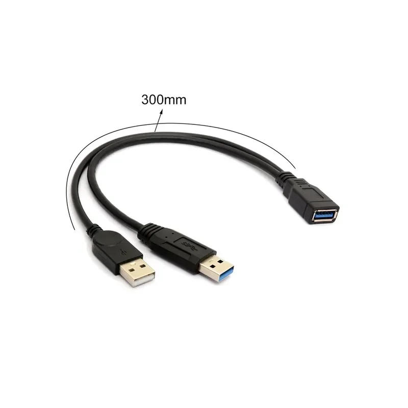 1pc 검정색 USB 3.0 암-듀얼 USB 남성(2.5 모바일 하드 디스크 PC 하드웨어 케이블용 추가 전원 데이터 Y 연장 케이블 포함)