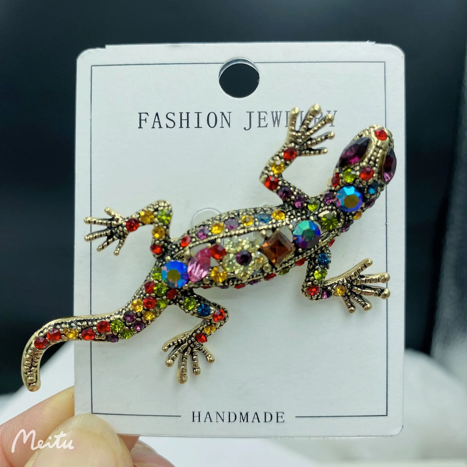 

Vintage Gecko Brooches for Women Men Beauty Multicolor Rhinestone Lizard Party Casual Brooch Pin Gifts