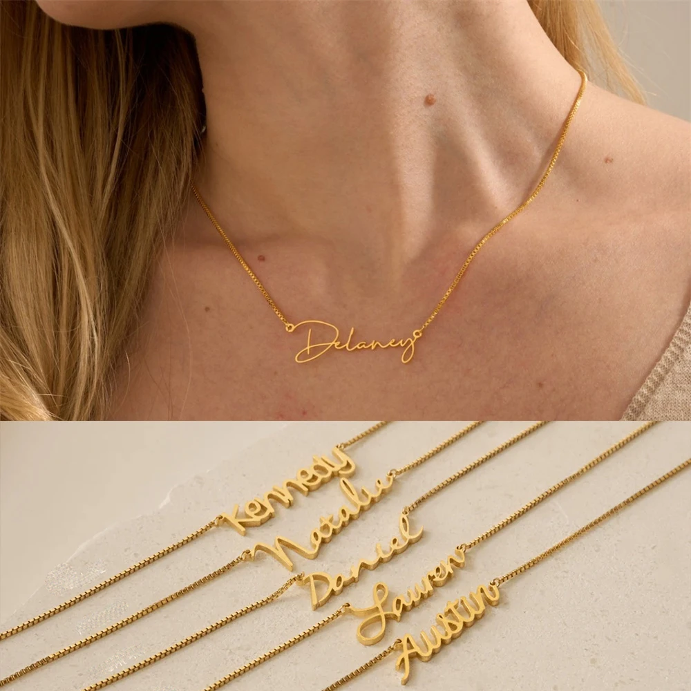 Personalised Name Necklace with Box Chain Custom Gold Nameplate Necklace Best Friend Perfect Birthday Gift Choker Jewelry personalised 18k gold plated country map necklace perfect gift for loved ones independence day necklace gift national day gif