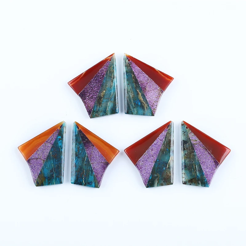 Natural Gemstone Chrysocolla,Red Agate,African Purple Stone Fashion Intarsia Earrings Accessories For Women 37x32x4mm 11.3g