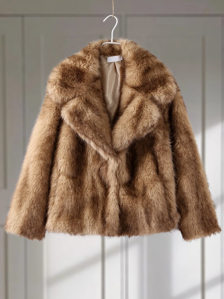 Street Faux Fur Women Coat Urban Full Sleeve Lapel Panelled Pocket Female Outwear 2024 Autumn Winter Elegant Lady Outwear 6