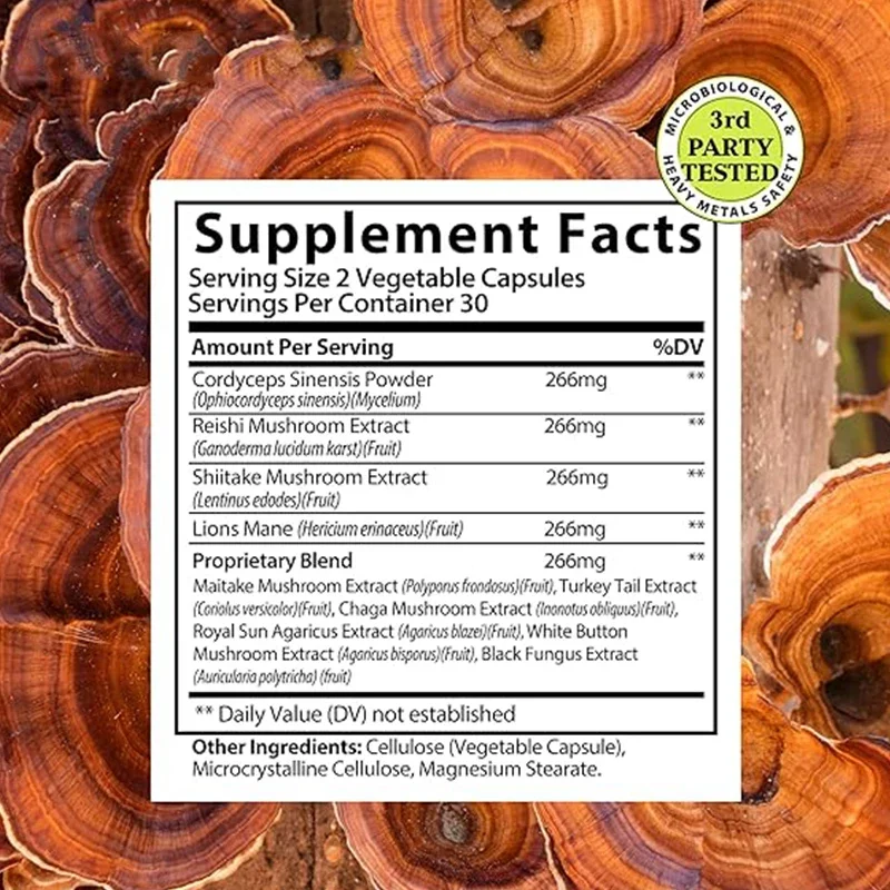Mushroom Complex Containing Ganoderma Lucidum Turkey Tail White Birch Mushroom Extract And Cordyceps Powder -60 Capsules mushroom complex capsules health supplement