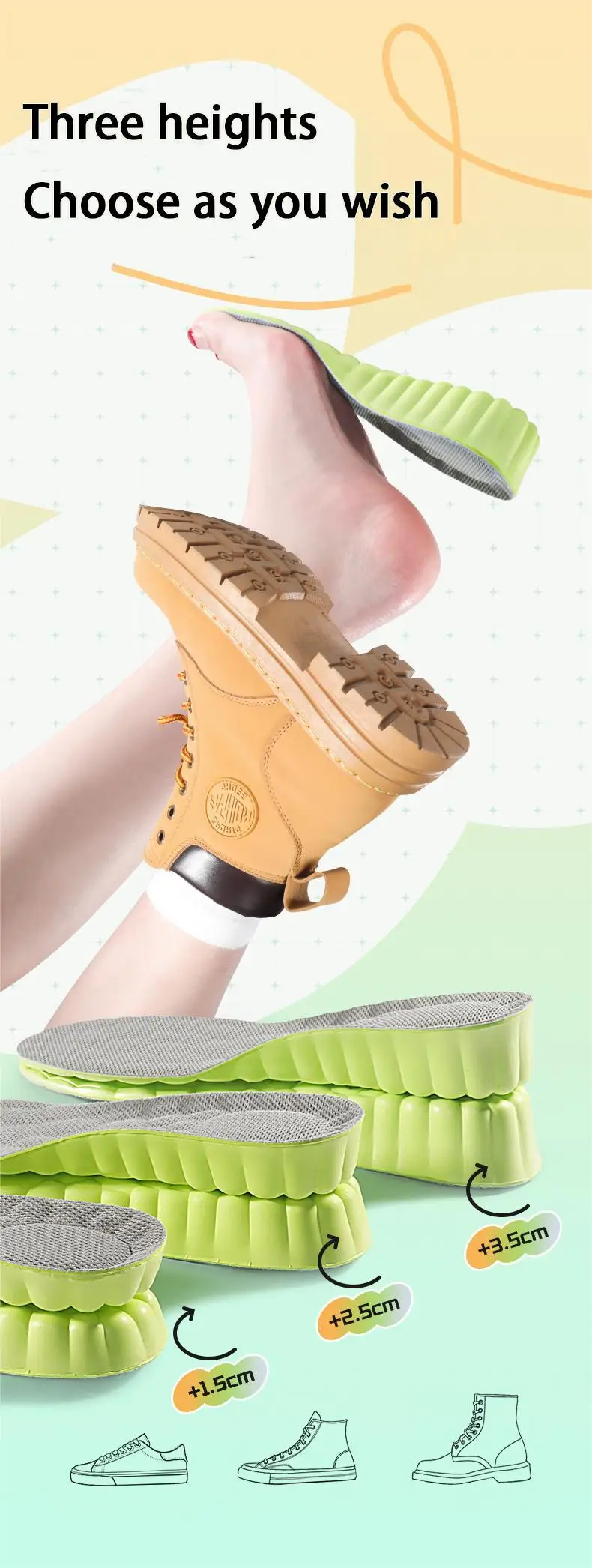 1 Paar / 2 Paar NEUE atmungsaktive geruchshemmende Einlegesohlen zur Erhöhung der Höhe, stoßdämpfende Schuhsohle, weiche, bequeme Sport-Einlegesohle – Detail 2