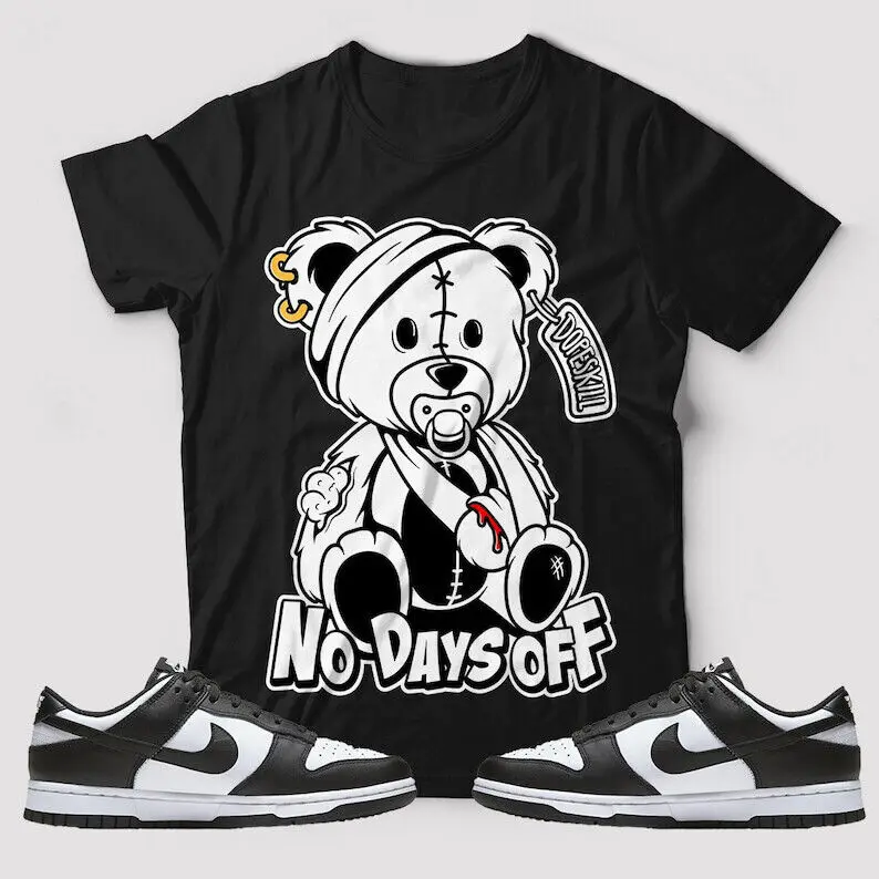 Shirt Match Dunk-Low-Panda-White-Black-T-Shirt, Hurt Bear Graphic Tee