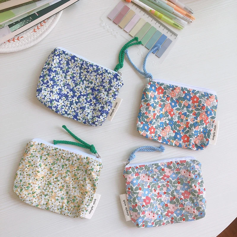 

1Pc Summer Fresh Floral Print Coin Purse Mini Storage Small Cloth Bag Headphone Bag Travel Cosmetic Pouch Make Up Storage Bag