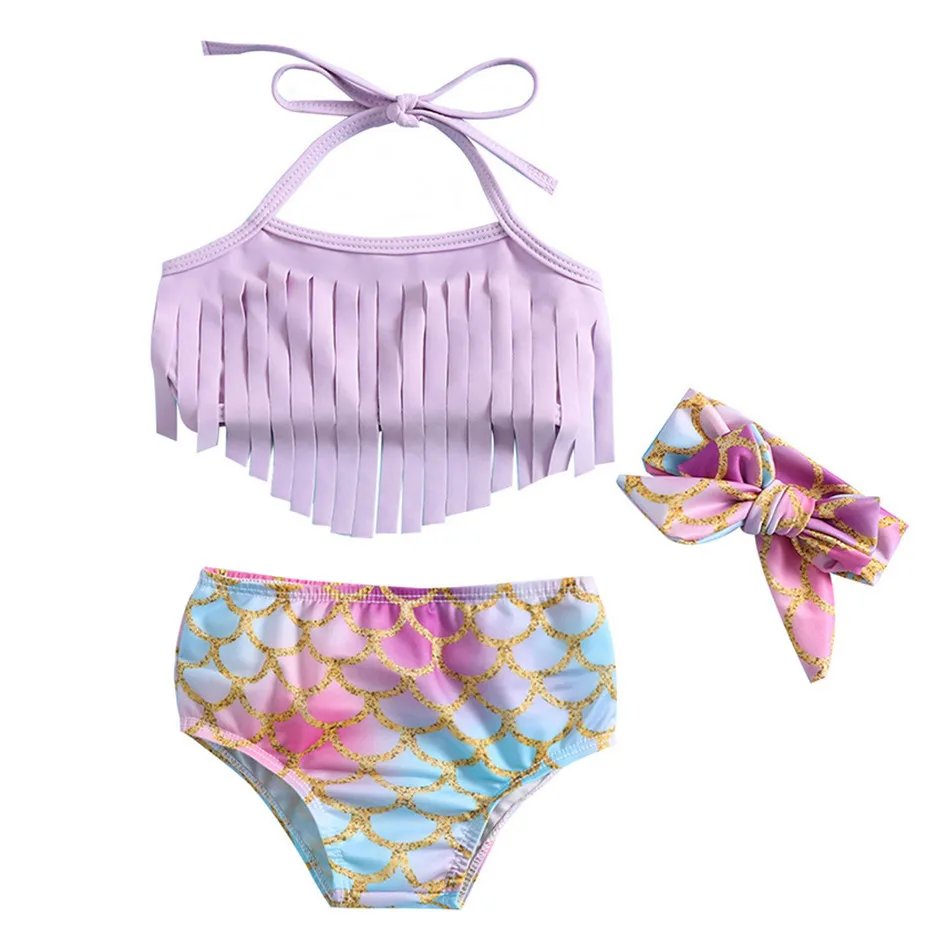 Mermaids Separate Swimsuit Fringe Design Style Children Swimwear Sunny Beach Bathing Shorts Two Pieces Suit Top