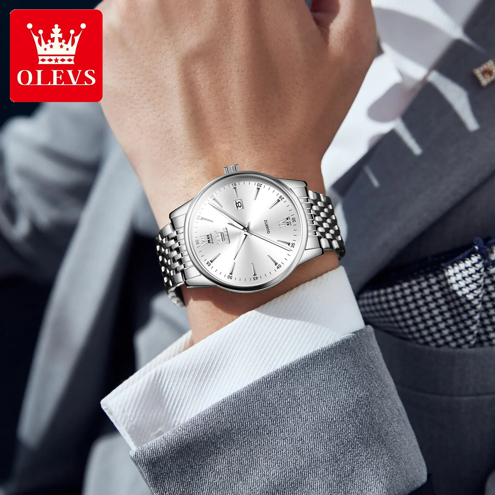 Olevs High End Luxury Watches For Men Fashion Original Stainless Steel Men's Watches Top Brand Man Quartz Wristwatch Hand Clock, Alina Gadgets