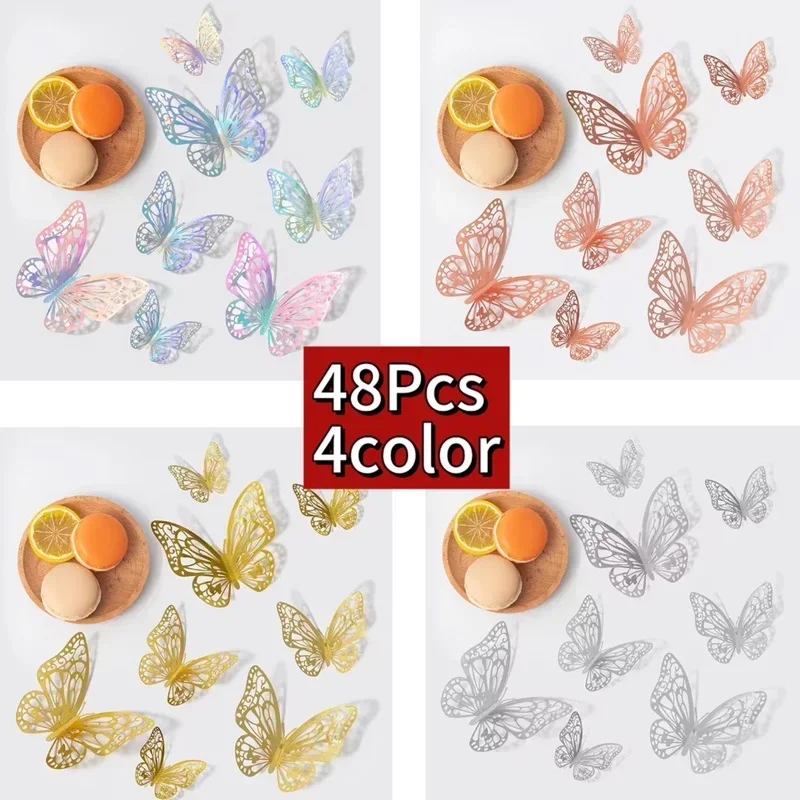 48-Piece 3D Butterfly Decorative Set for Gift Wrapping & Home Décor