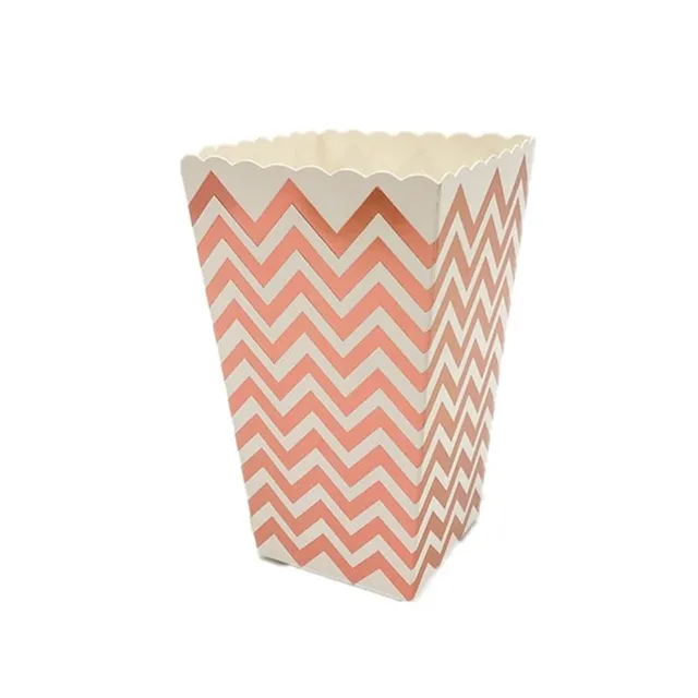 WALMD 6pcs Popcorn Box Colorful Chevron Stripes Dot Gold Gift Box Party Favour Wedding Pop Corn Kid Party Decoration Bags Loot Rosegold Wave