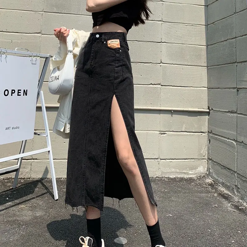 

New 2023 Fashion A-line High Waist Split Cow Skirt Women Skirt Clothing Y2K Gothic Summer Skirt Women Streetwear Dresses Shop