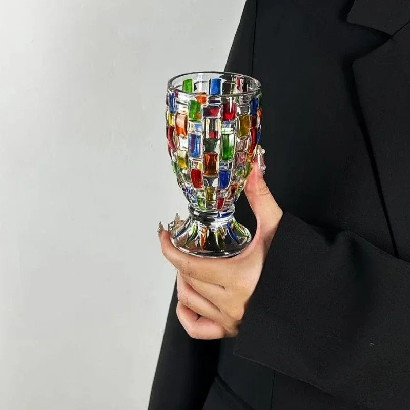 European Hand-painted Colored Glass Candy Jar Whiskey Glass