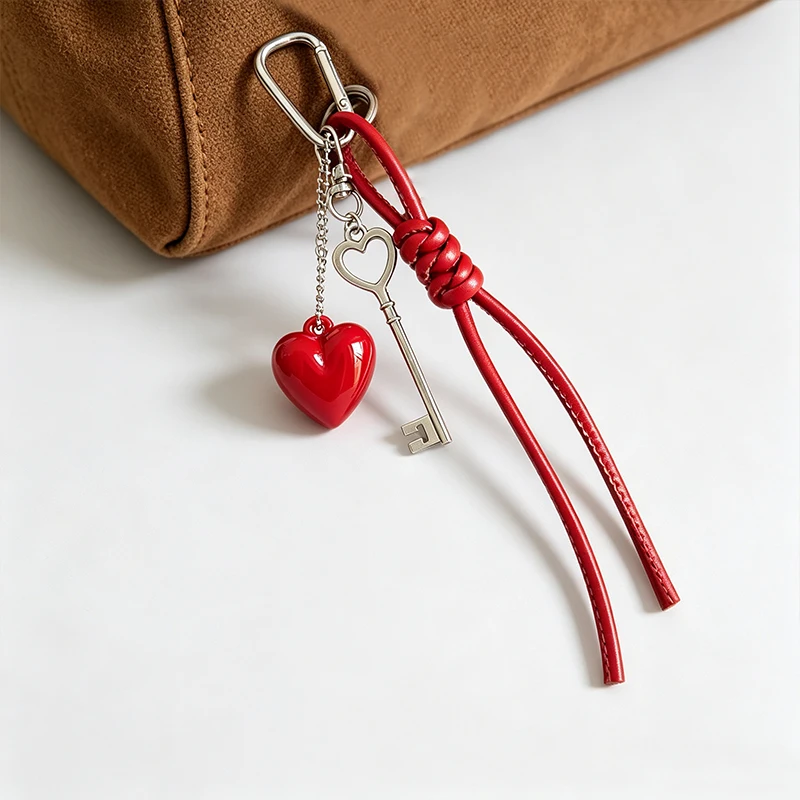 Fashionable Keychain Handmade Key Knot Keyring Heart Bag Pendant Versatile Phone Charm Hanging Accessory Gift