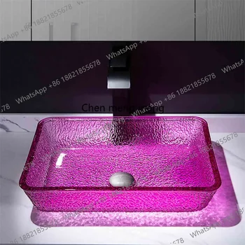 อ่างล้างหน้าทรงสี่เหลี่ยมแบบใส ผลิตจากวัสดุหล่อขึ้นรูป ลดราคา สำหรับใช้ในห้องน้ำ ระเบียง หรือวางบนเคาน์เตอร์ 2