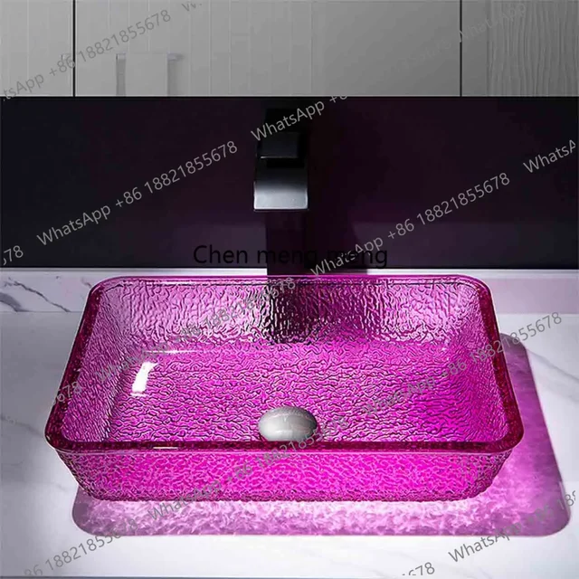 อ่างล้างหน้าทรงสี่เหลี่ยมแบบใส ผลิตจากวัสดุหล่อขึ้นรูป ลดราคา สำหรับใช้ในห้องน้ำ ระเบียง หรือวางบนเคาน์เตอร์ 2