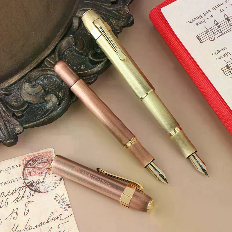 3062 독특한 골동품 황동 포켓 롤러 볼펜 짧은 휴대용 볼펜 선물 사무실 학교 문구 쓰기 유창하게 쓰기