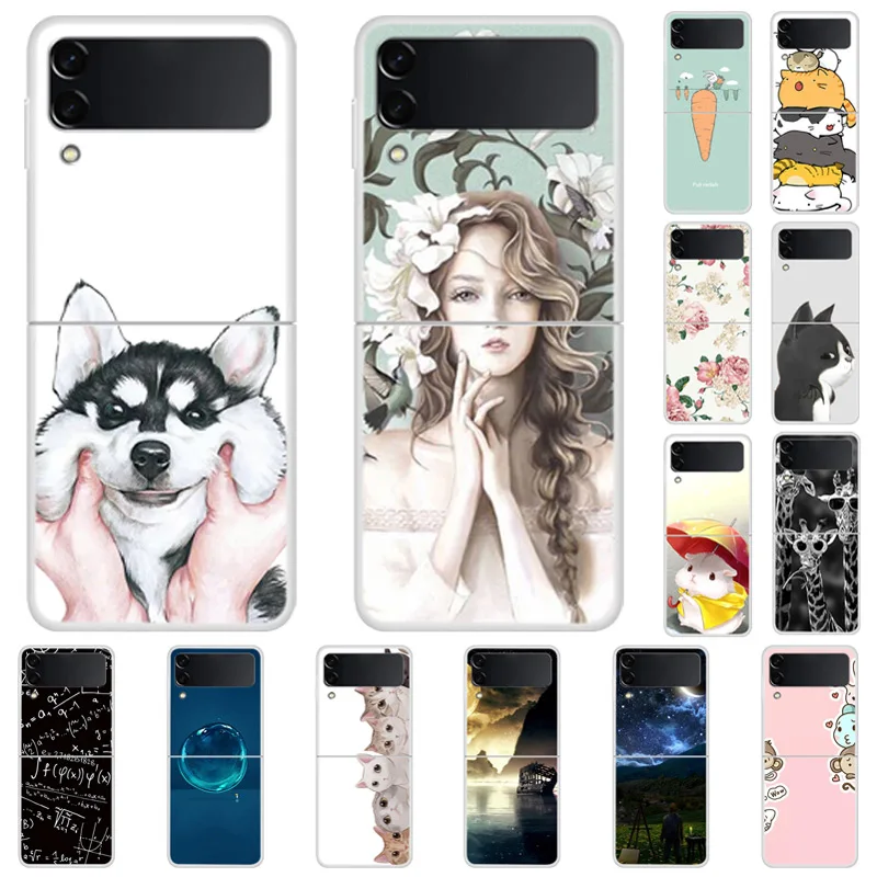 

Z Flip 4 Case for Samsung Galaxy Z Flip 4 3 2 1 Funda Painted Cartoon Animal Hard PC Protection Mobile Phone Case Cover Capa