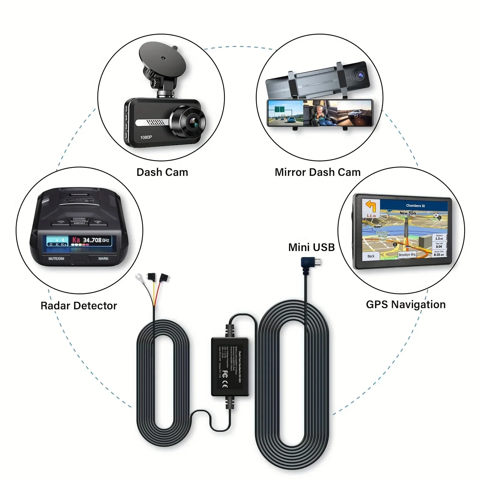 24/7    Ÿ  ȭ  ķ ϵ ̾ ŰƮ, ̴ USB ̽ (11.5ft )-12V-24V-5V/2A