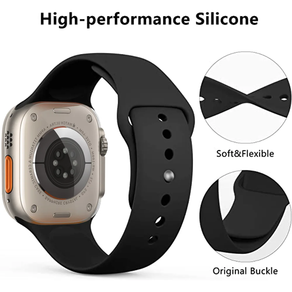 Силиконова каишка за Apple Watch Band 44mm 40mm 45mm 41mm Ultra 49mm 42mm 44 45 mm correa гривна iwatch series 7 8 se 3 4 5 6