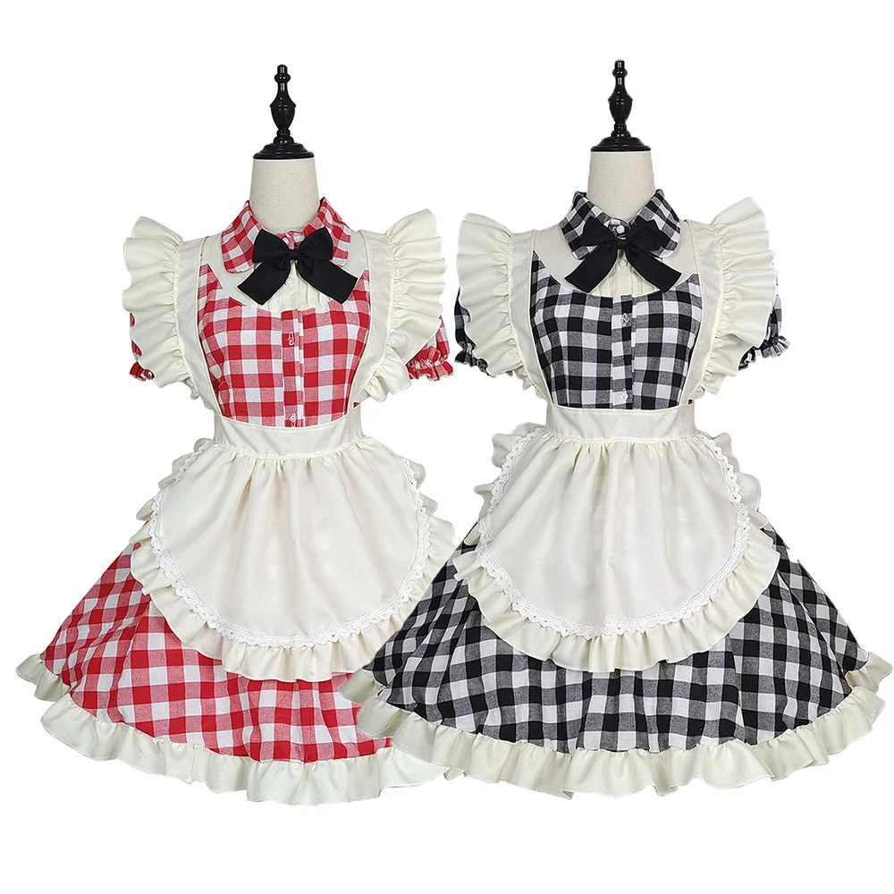 

Cute Lolita Plaid Maid Dress Costumes Cosplay Check Maid Dress For Waitress Maid Party Stage Costumes