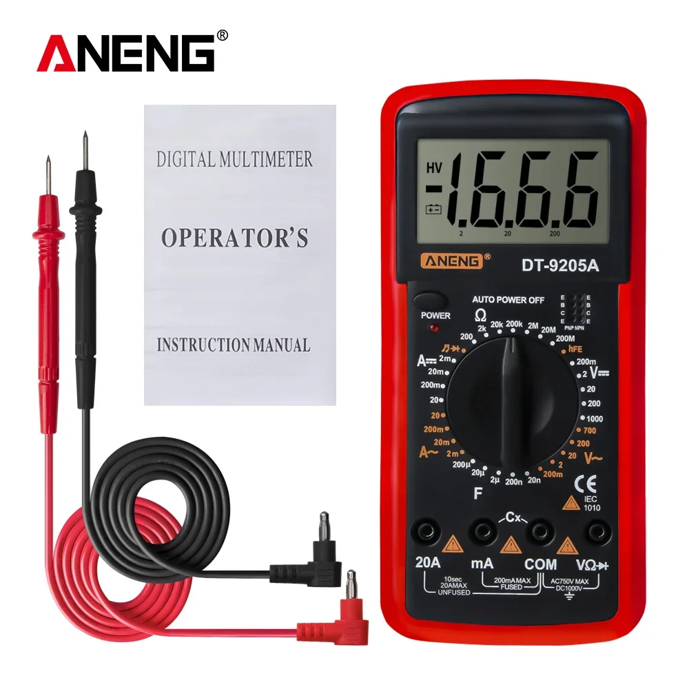 Aneng Dt-9205A Multimetro Digitale Auto Range Multimetro Ac/Dc Transistor Tester Elettrico Ncv Tester Analogico Professionale