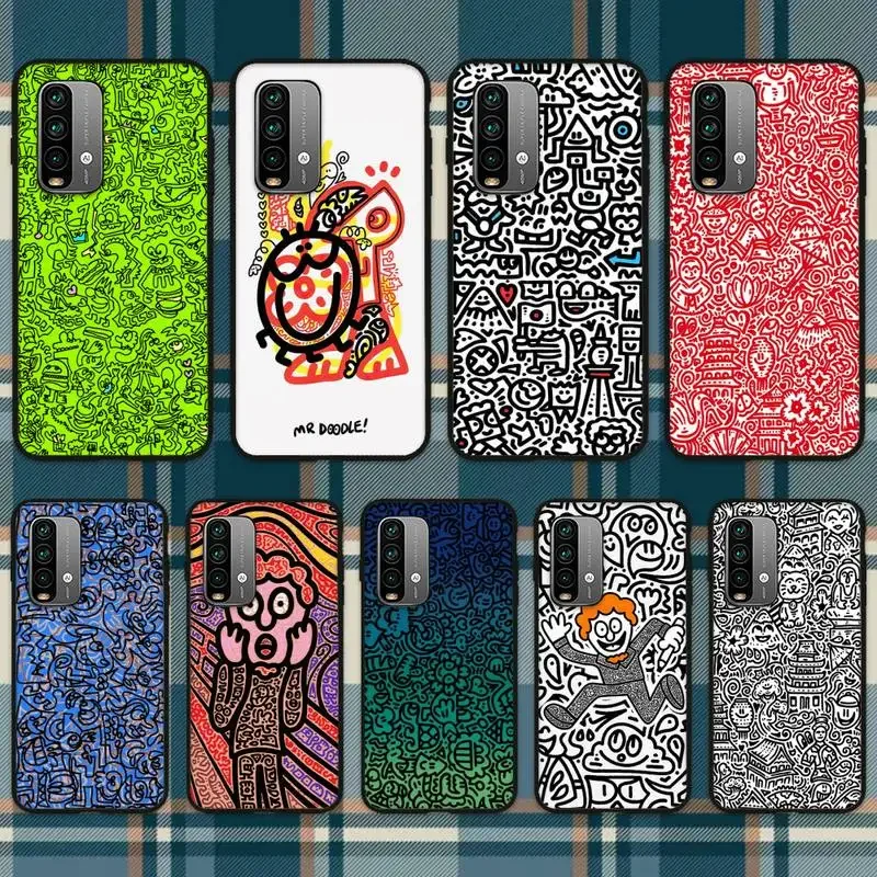 Custodia Per Telefono Graffiti-Art Mr Doodle Per Xiaomi9 10 11Pro Lite Redmi Note7 8 9 10A Pro K40 Poco3 Shell