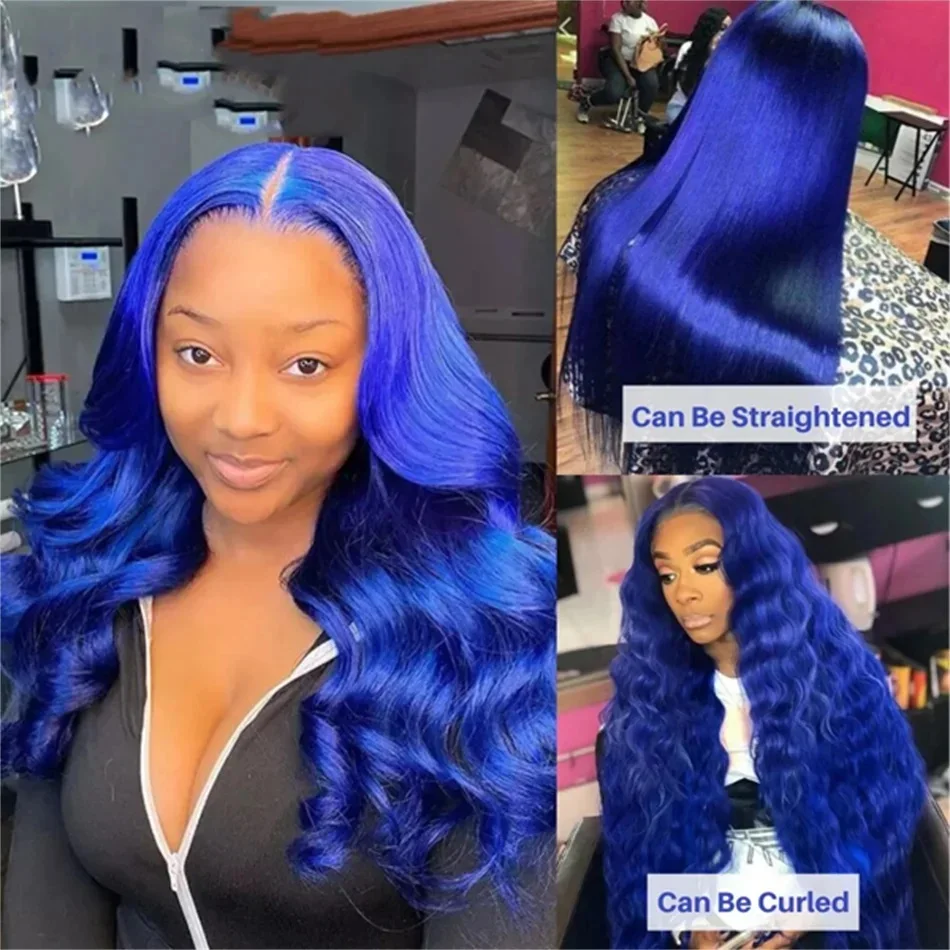 250 Density Navy Blue 13x6 Hd Lace Body Wave Human Hair Wigs Brazilian Blue Colored Transparent Lace Front Wigs For Women 13x4