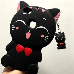 Cute Cartoon Lucky Cat Unicorn 3D Silicone Phone Case for Y7 2018 (Lucky Cat Black)