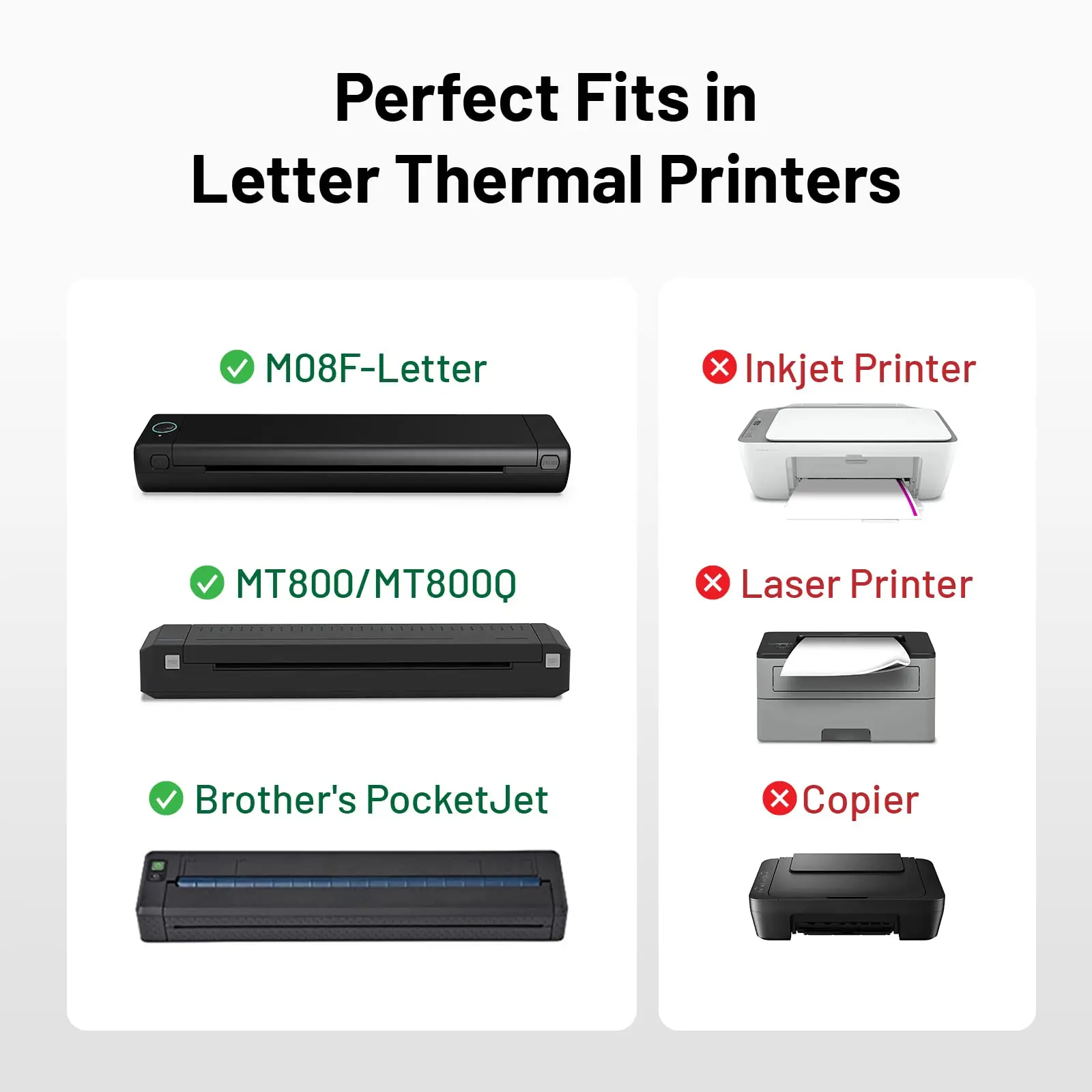 US Letter Size Paper 8.5x11 Thermal Printer Paper Multipurpose White Paper  Compatible M08F MT800 MT800Q Letter Portable Printers - AliExpress