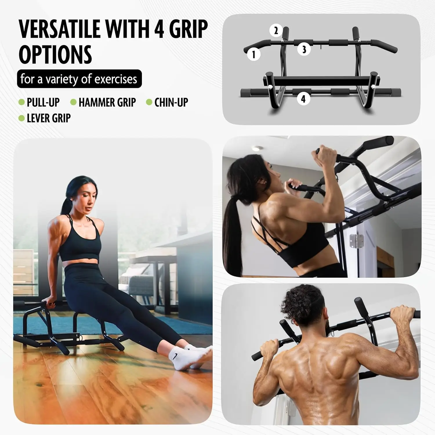 Pull Up Bar for Doorway-Upto 250 Lbs Capacity, No Screwing or Slipping, Hanging Pullup & Chin Up Bar for Door Frame-Multi Pa