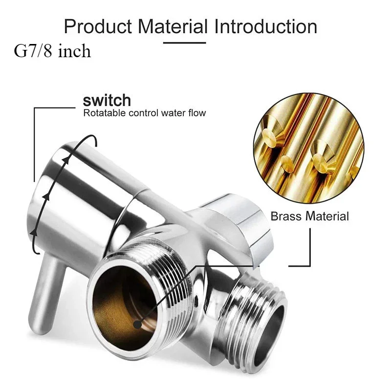 Diverter Valve T Adapter Valve G7/8" G1/2" Diverter Valve 3 Way T-Adapter Converter for Shower Brass Water Tap